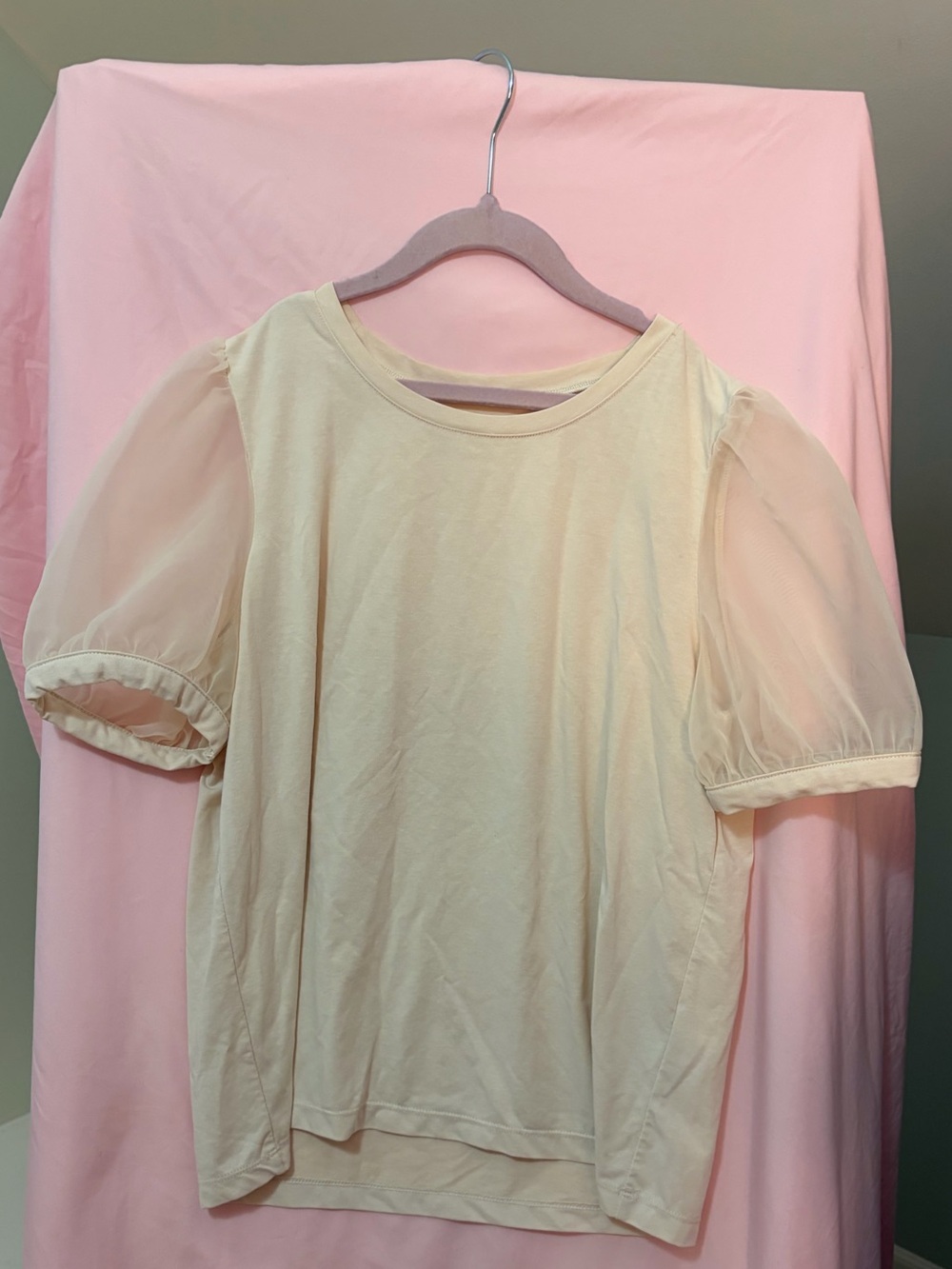 Madewell Sheer Puff Sleeve Cream Top size small